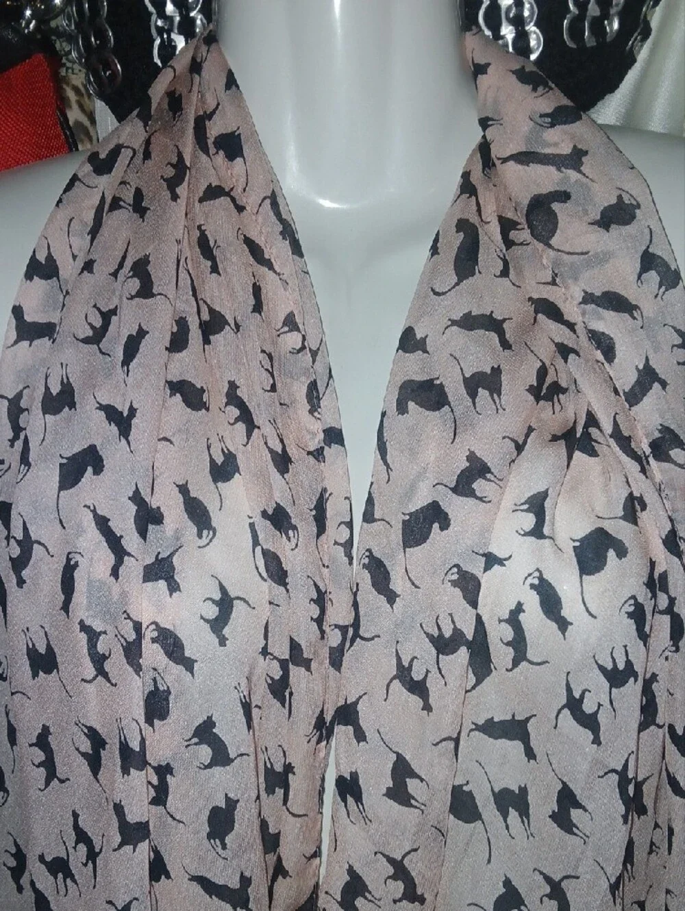 Black Kitty Cat Print Light Pink Scarf